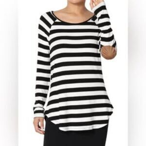 Reborn J Striped Long Sleeve Top with Brown Elbow Patches - Size Large